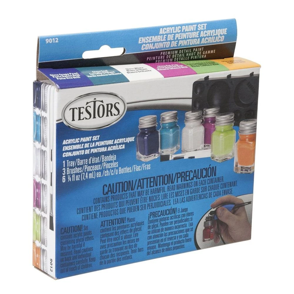 6-Color Trendy Colors Craft & Model Paint Set & Brushes, Acrylic, 1/4 oz. ea.