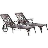 Cast Aluminum Chaise Lounge Chairs Set Of 2 In Bronze