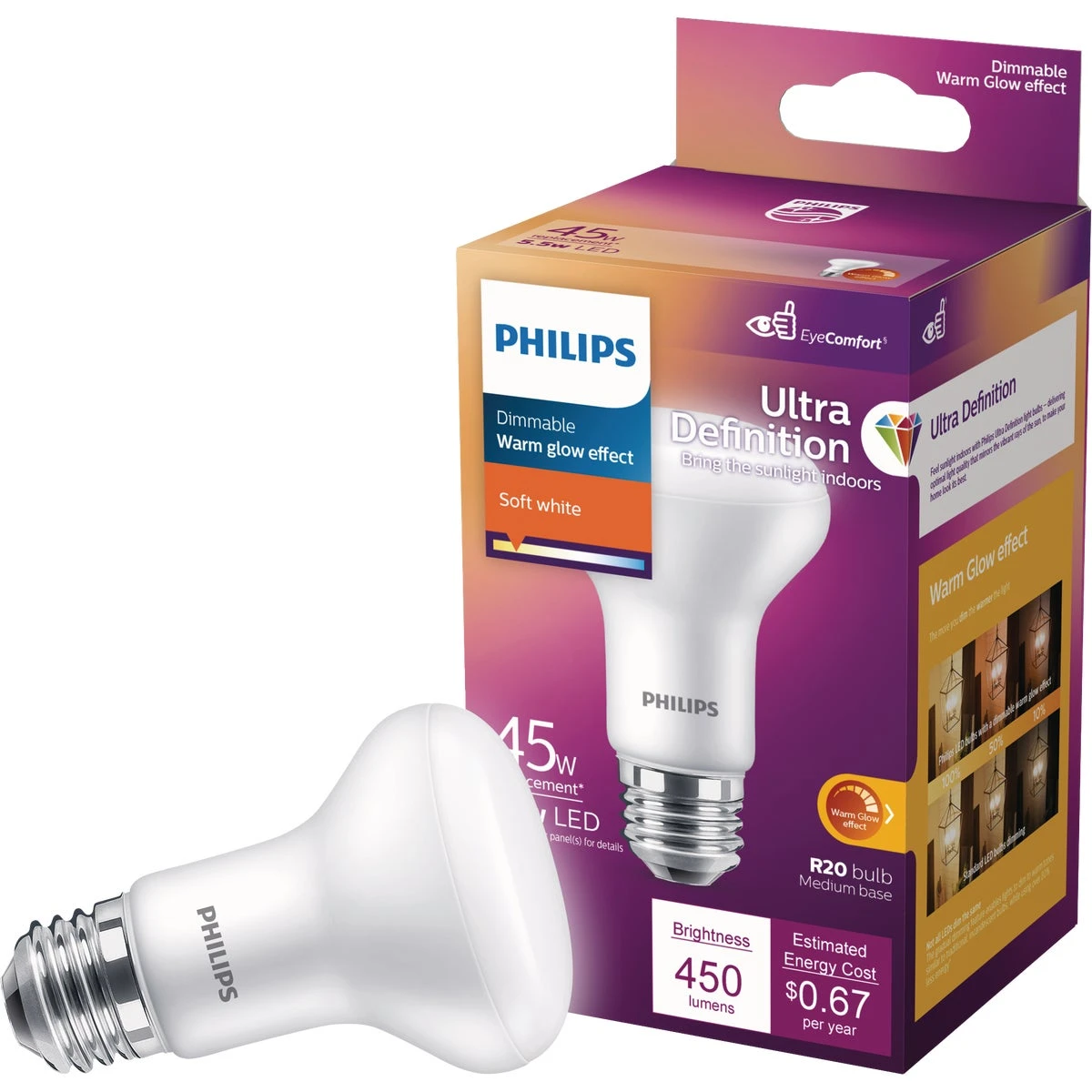 45w Equivalent Soft White R20 Medium Dimmable Led Floodlight Light Bulb - 5.5w