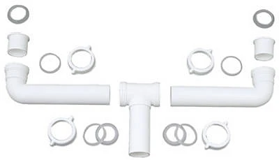 Plastic 2-bowl Center Outlet Drain For Kitchen Sink - Model 453-209