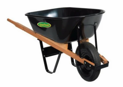 Poly Wheelbarrow, 6-cubic Feet With Hardwood Handles And Pneumatic Tire
