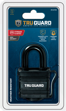 Keyed Padlock with Laminated Steel Body and All-Weather Cover, 1 and 9/16 Inch Shackle