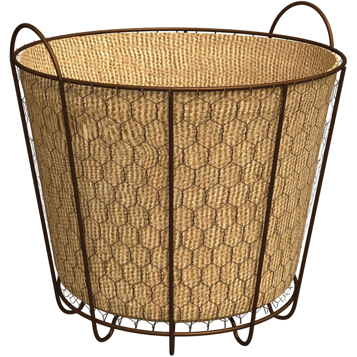 Rustic Bushel Basket Planter - 12 Inch Diameter, Durable Metal Construction