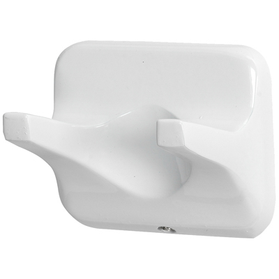 Double Robe Hook In White - Brass Base, Zinc Post, Aluminum Tube