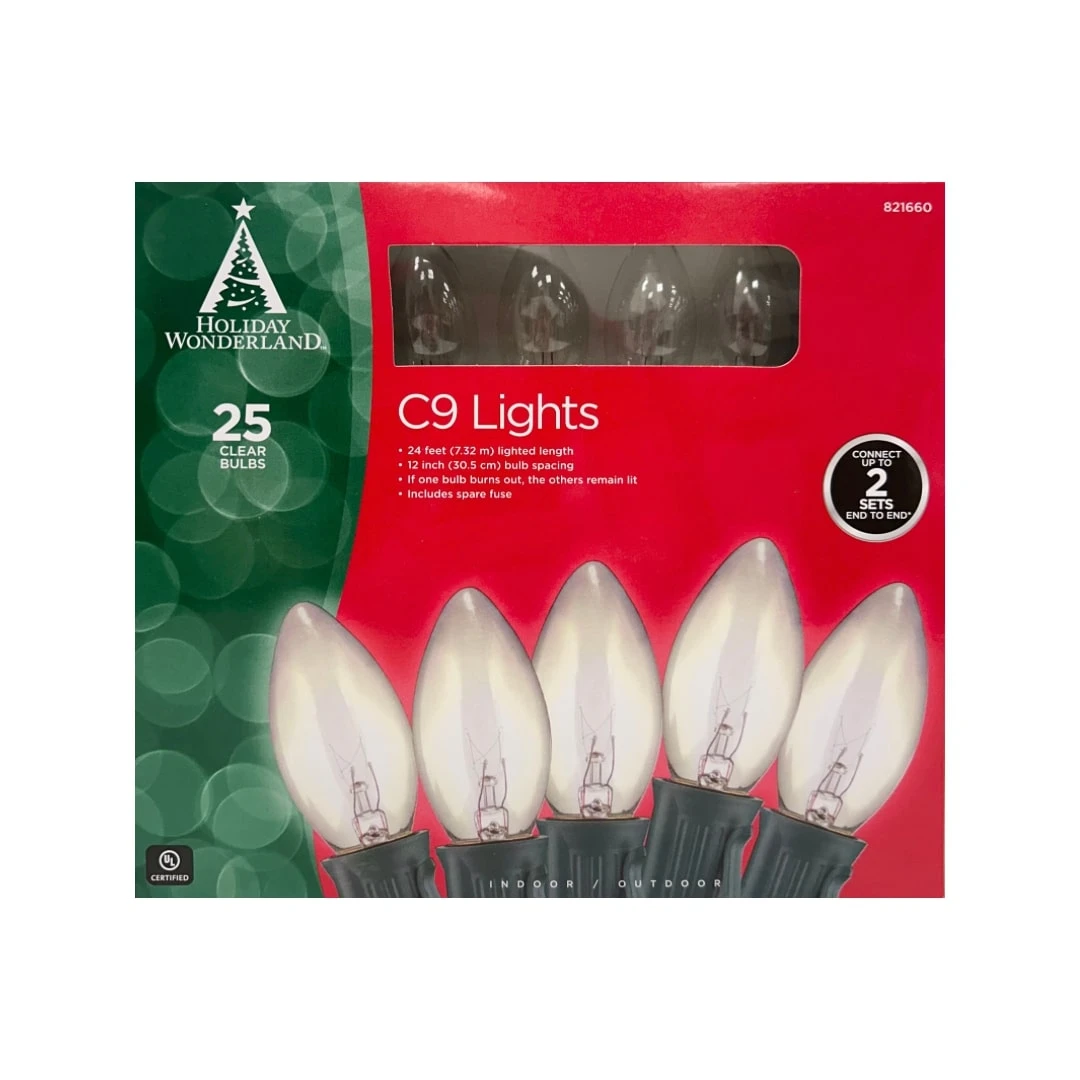 Christmas 25-light Set With Clear C9 Bulbs, 25 Feet Total Length