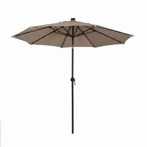 9 Ft. Market Umbrella With Led Lights, Beige, 2-section Steel Pole