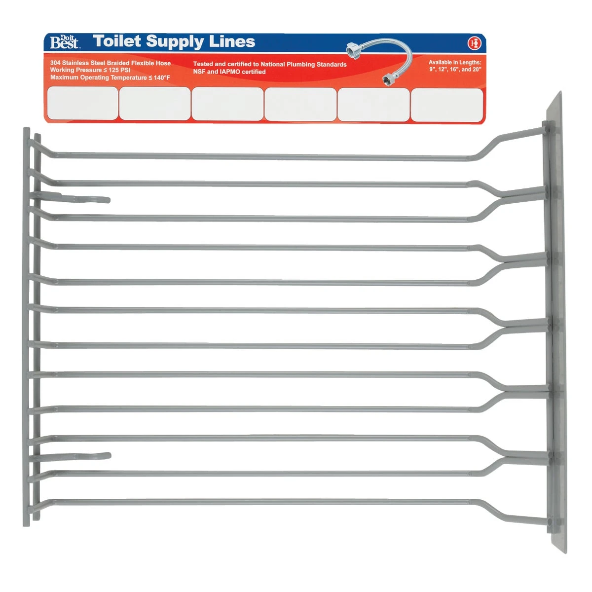 12.25 Inch Vinyl Toilet Supply Line Display Rack With Header Card