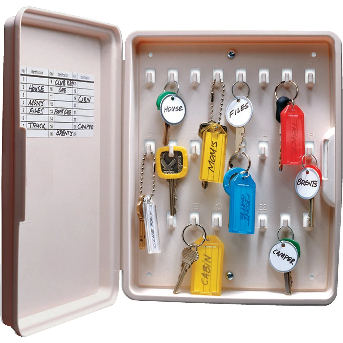 Non-lockable Polypropylene 8-1/2 In. Key Cabinet With 24 Hooks