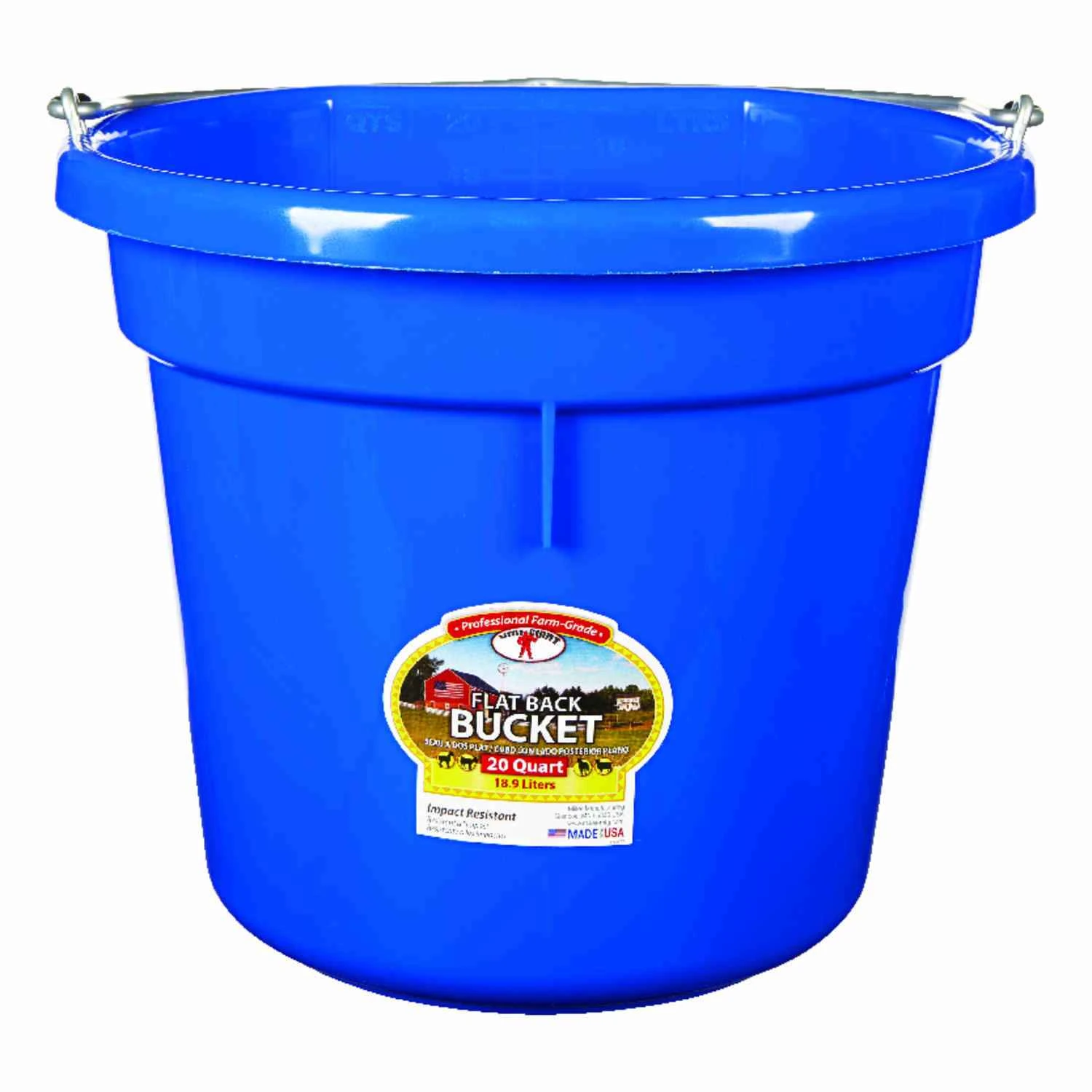 20 Quart Blue Bucket With Heavy-duty Wire Bail And Flat-back Design