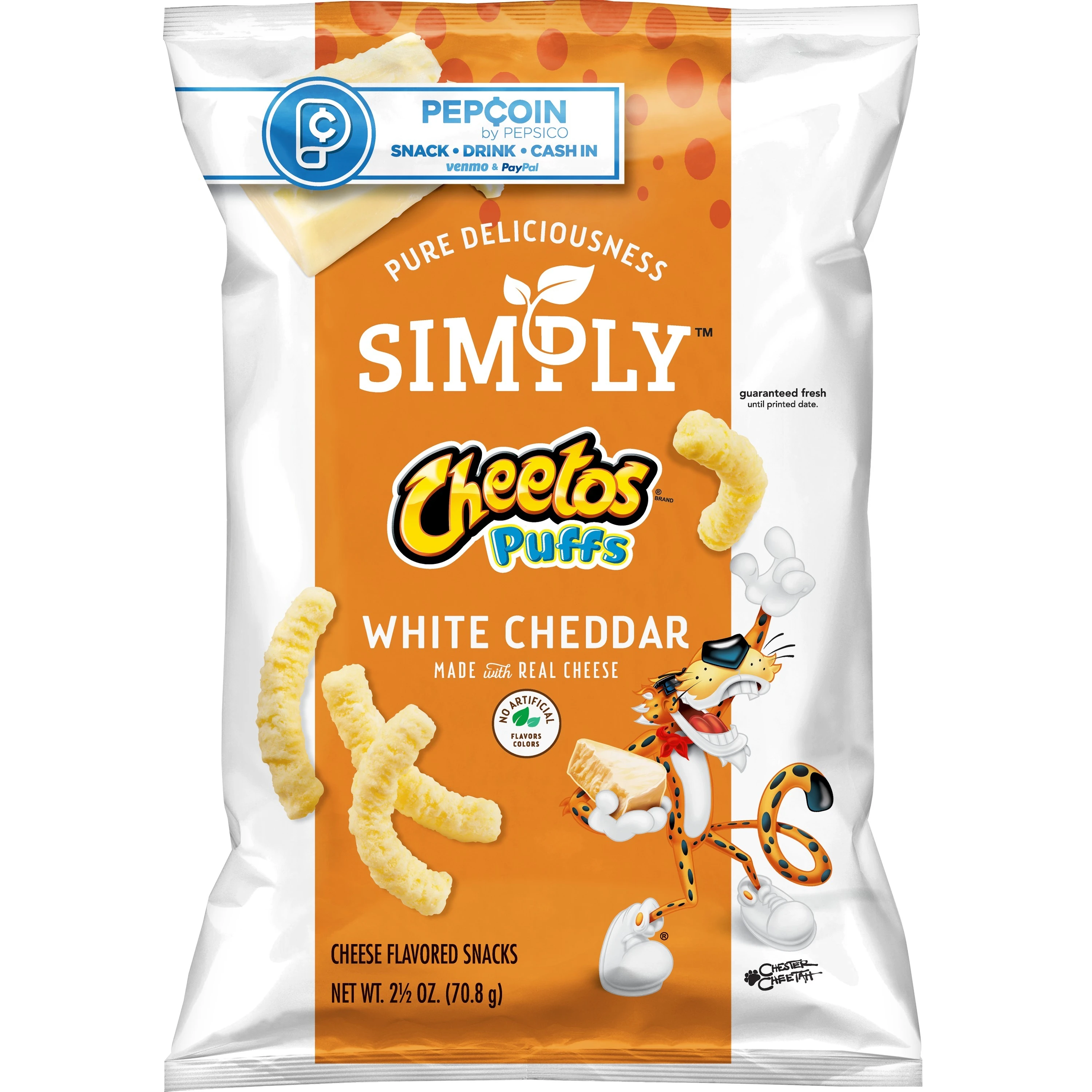 Simply Cheetos Puffs White Cheddar Cheese Flavored Snacks 2.625 Ounce Bag