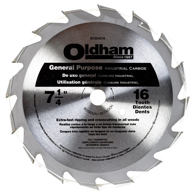 Oldham 7-1/4 in. Dia. x 5/8 in. Carbide Tipped Circular Saw Blade 16 teeth 1 pk