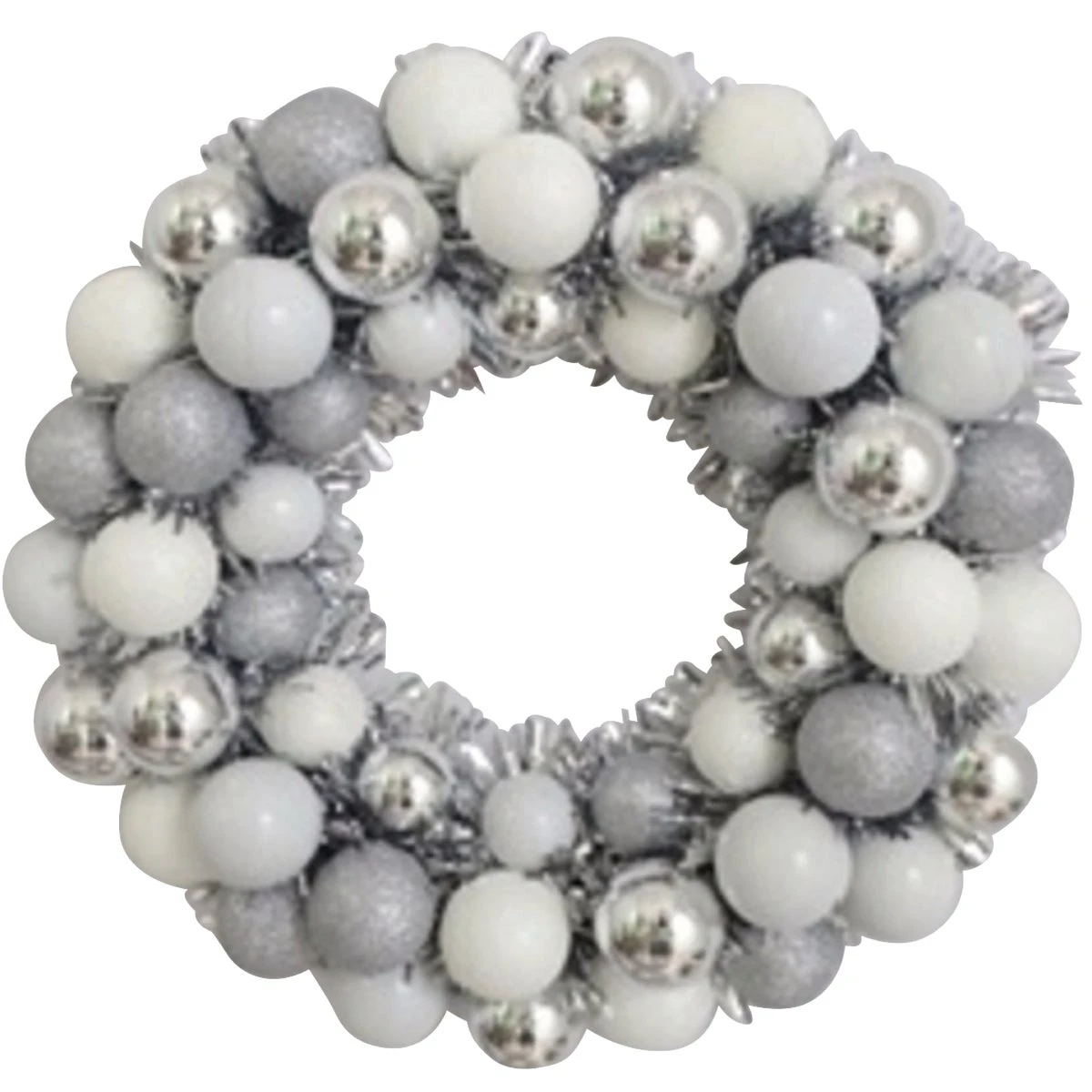 16 Inch Silver & White Shatterproof Ornament Wreath For Holiday Decor