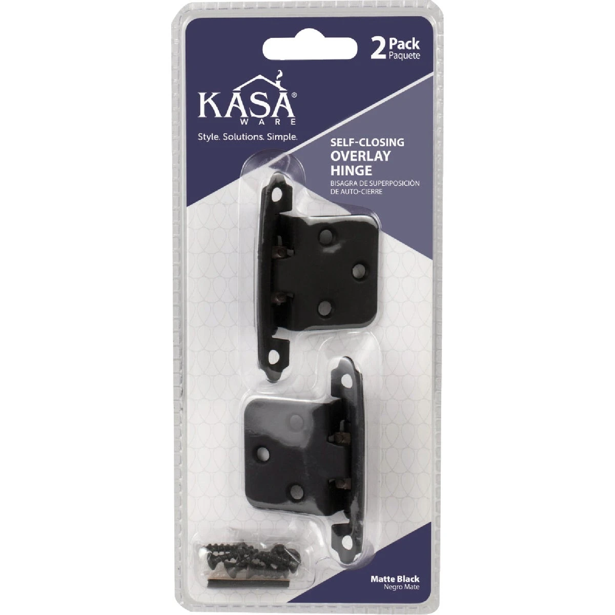 Kasaware Matte Black Self-closing Overlay Hinges (2-pack) With Screws & Bumpers, Model Kfho-a-mb2