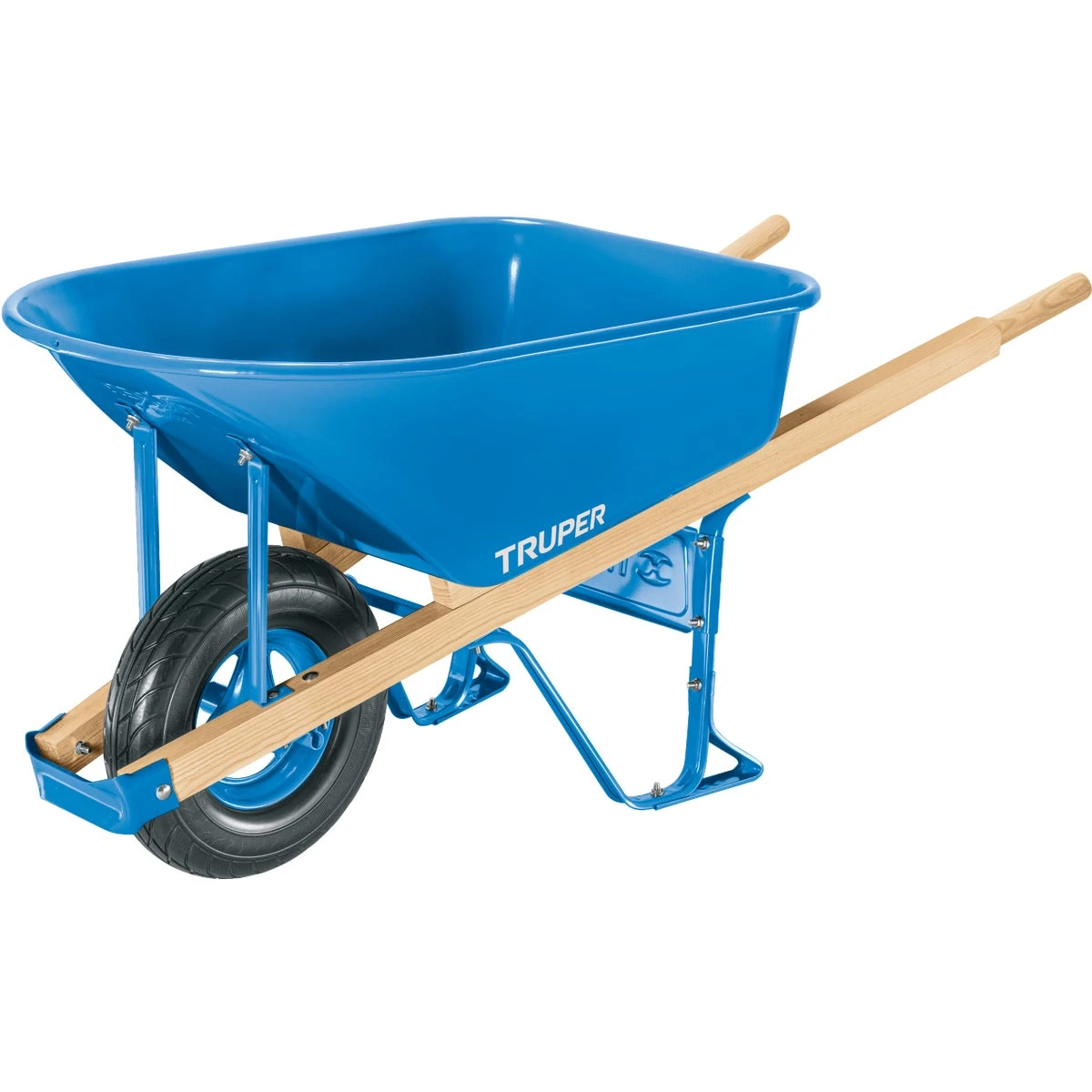 6 Cu. Ft. Steel Heavy Duty Wheelbarrow With Flat Free Tire And Wooden Handles