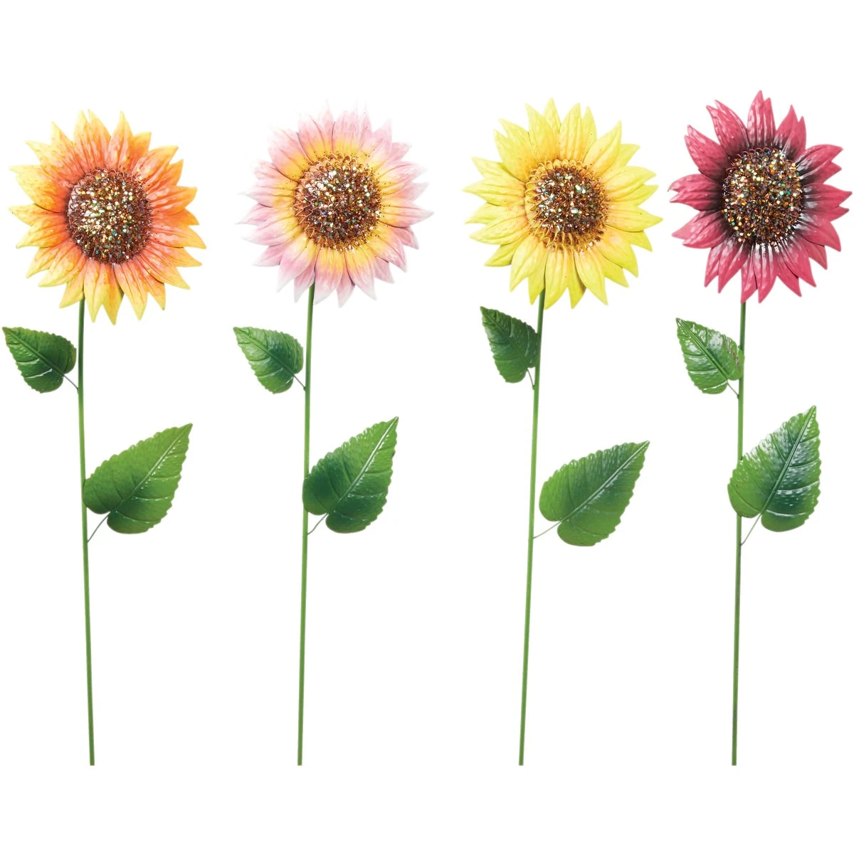 34 Inch Colorful Glitter Metal Sunflower Garden Stake - Multi-color Design