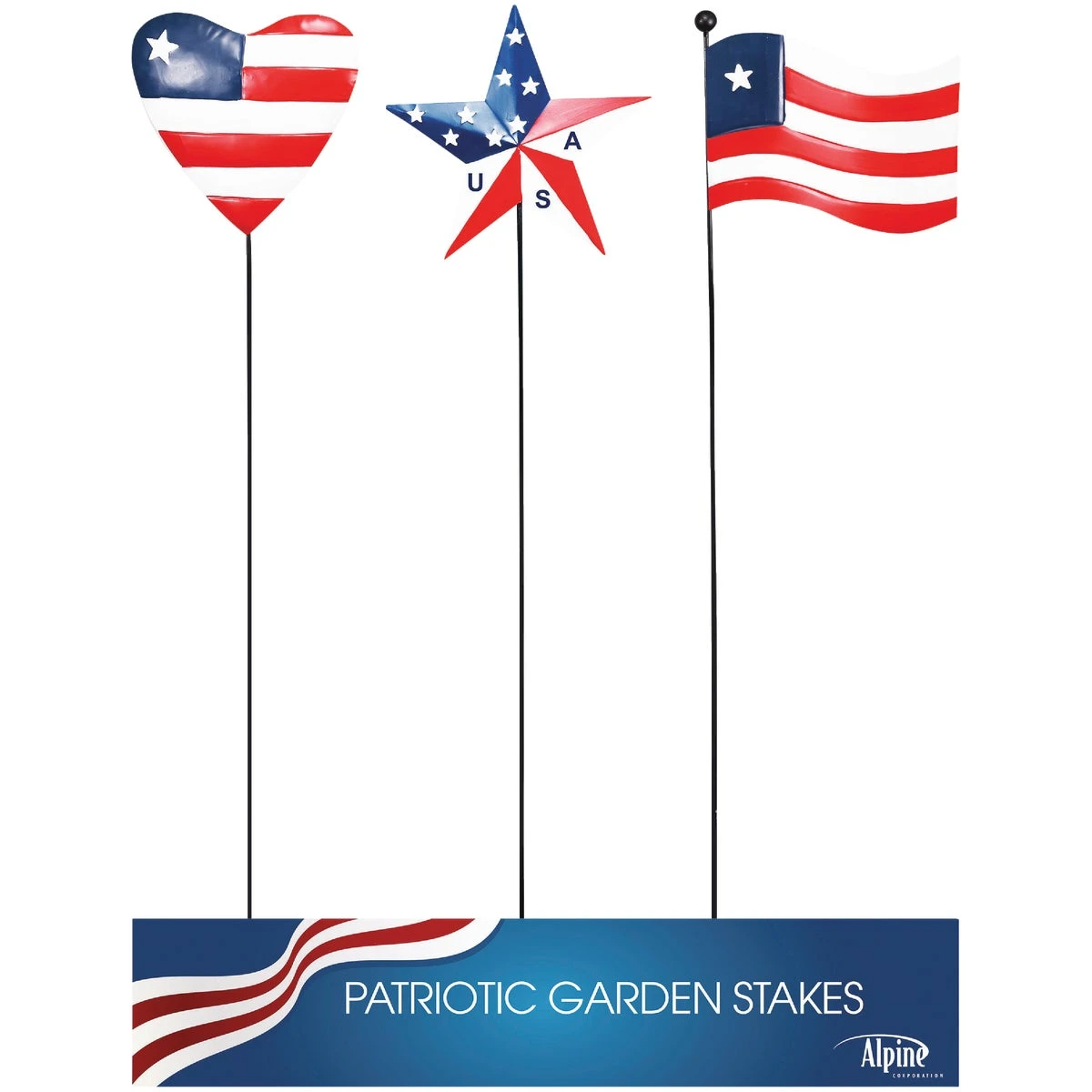 40 In. H. Metal Patriotic Flag Garden Stake - Heart, Flag, Star Designs