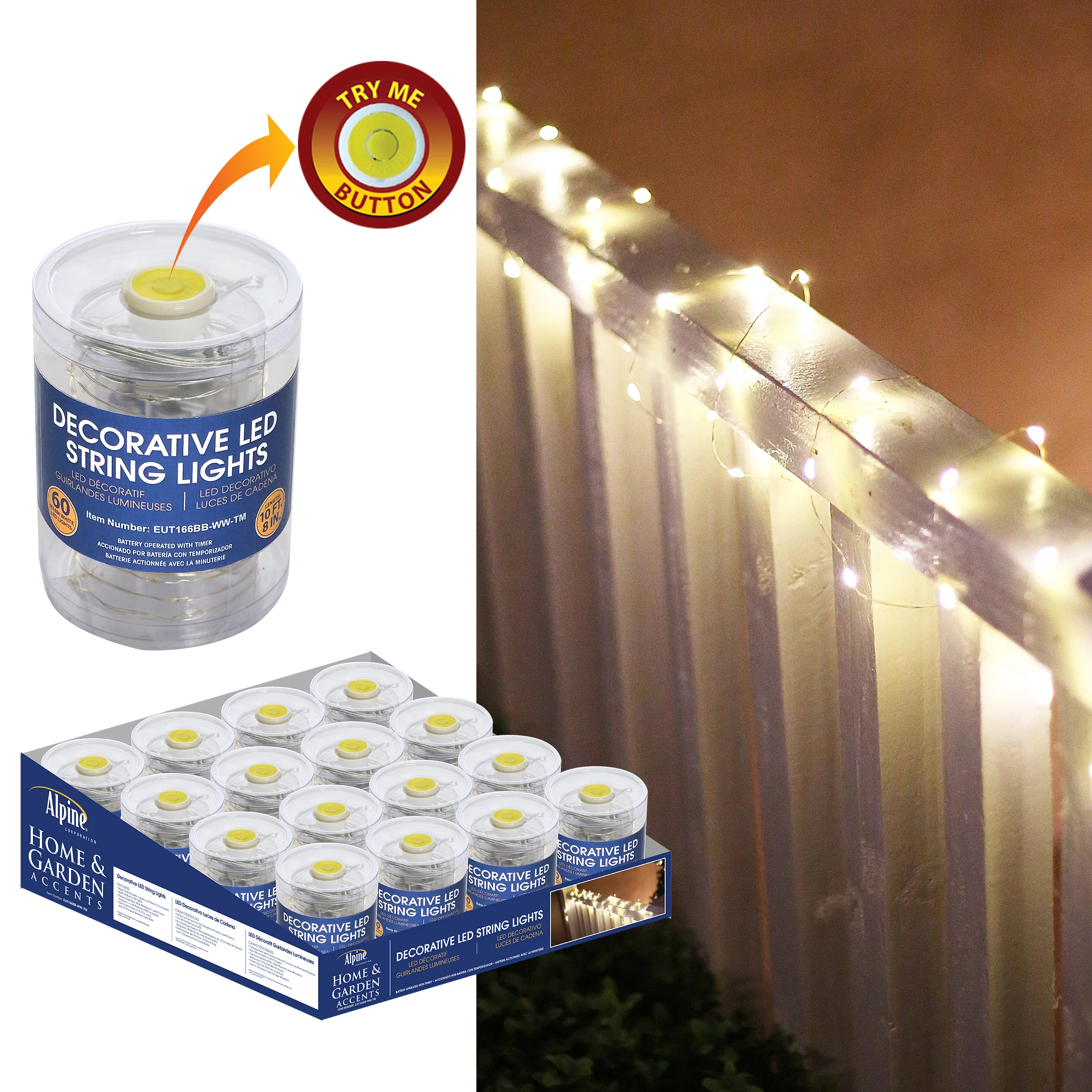 10-1/2 Ft. 60-light Warm White Led Battery Operated Copper String Light Set