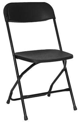 Folding Chair with Black Metal Frame and Black Plastic Seat