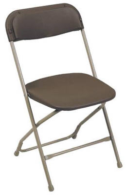 Folding Chair with Neutral Metal Frame and Brown Plastic Seat