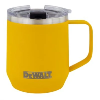 Insulated Yellow Stainless Steel Coffee Mug with Logo, 14 Ounce Capacity