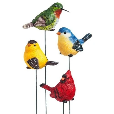 12 Piece For The Birds Garden Stake Set - Colorful Decorative Stakes