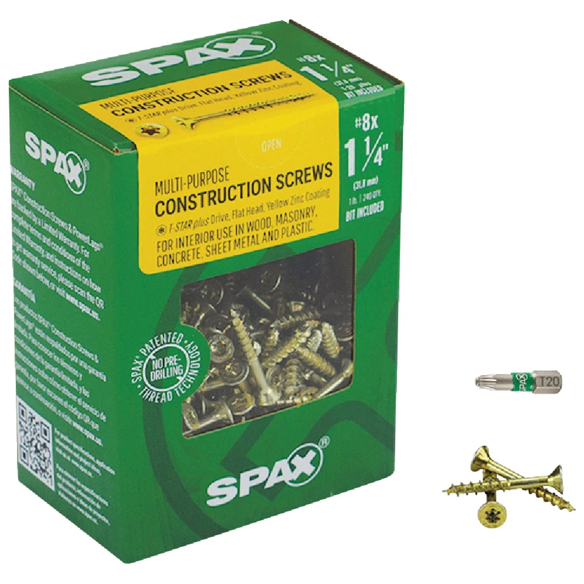 #8 X 1-1/4 In. Flat Head Interior Multi-material Construction Screw - 1 Lb. Box