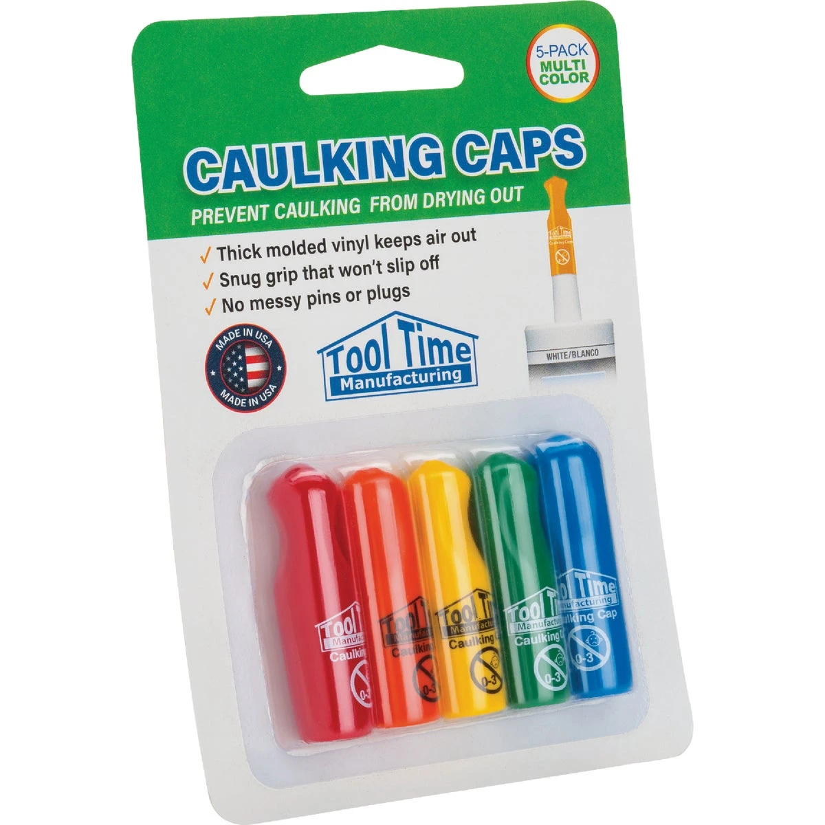 Tool Time Manufacturing Assorted Vinyl Reusable Caulking Caps 5 pk