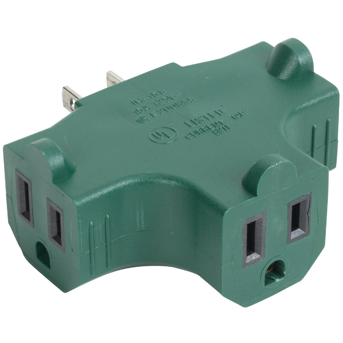 Green 15a 3-outlet Tap Adapter - Heavy-duty Vinyl Construction