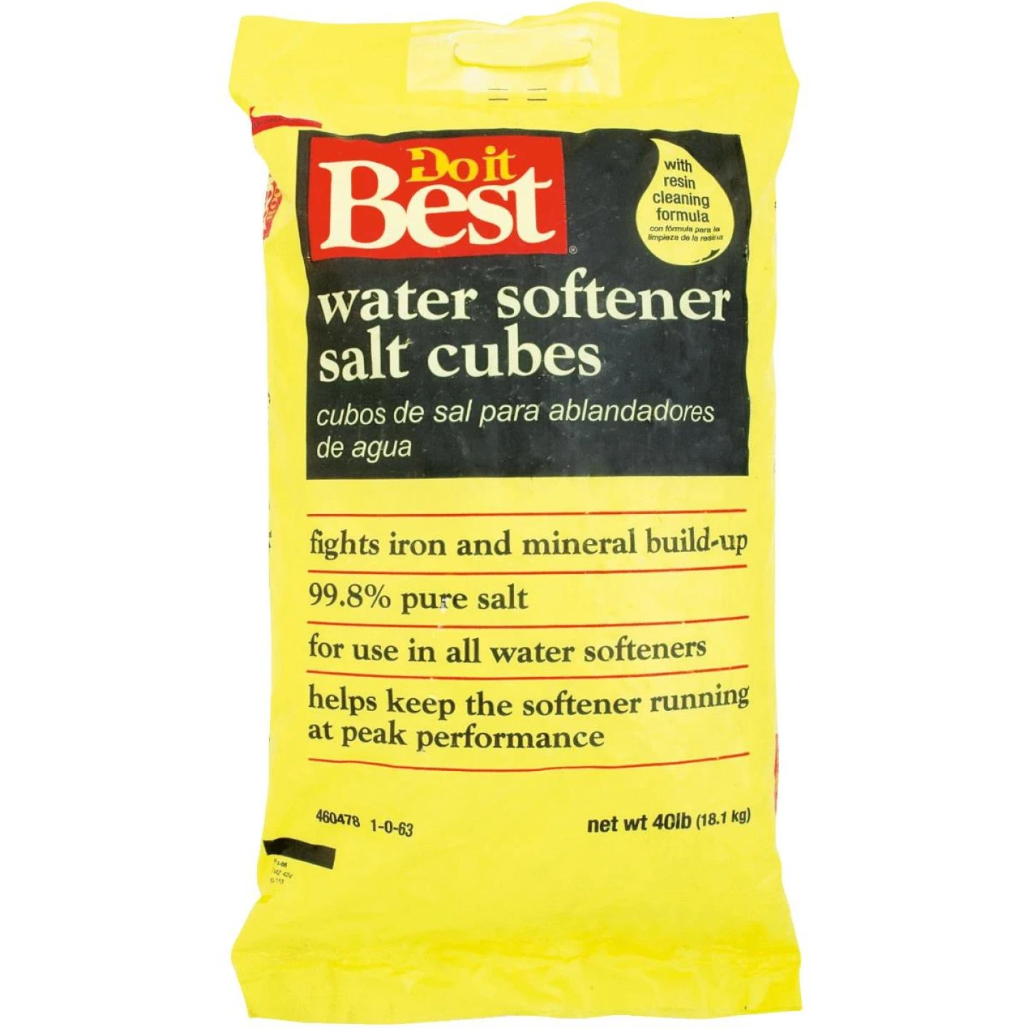 40 Lb. Sodium Chloride Water Softener Salt Cubes With Resin Kleen