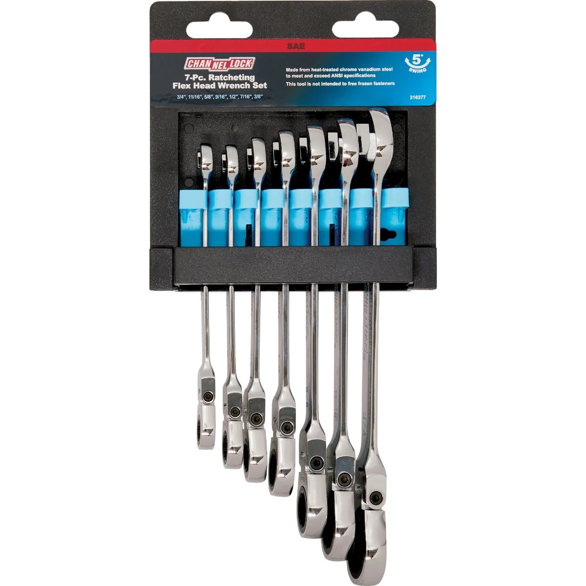12-point Flex Head Ratcheting Combination Wrench Set - 7-piece Standard
