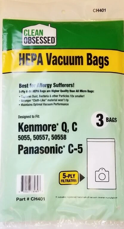 Kenmore & Panasonic Vacuum Cleaner Bags, Type Q, C & C-5HEPA, 3-Pk.