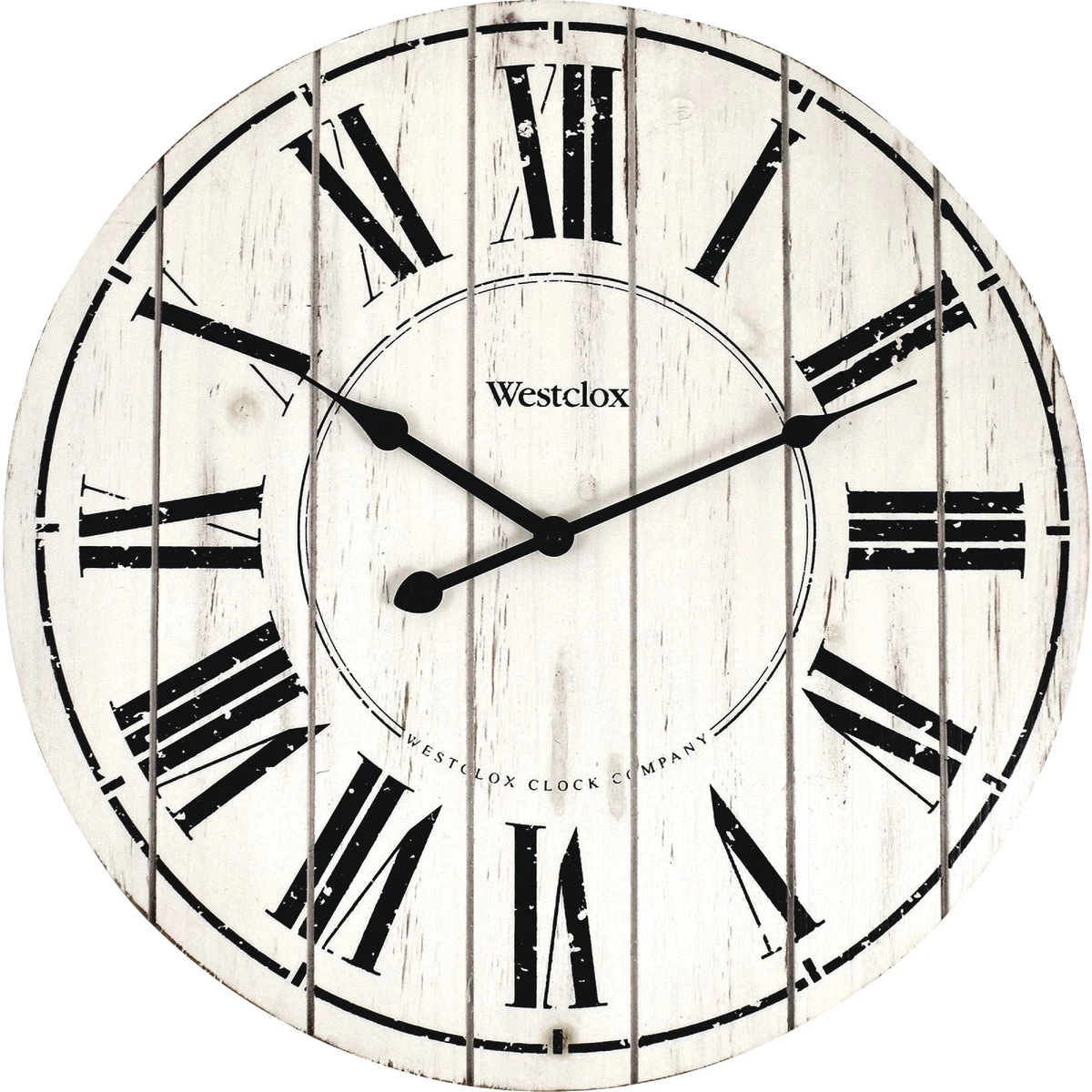 18 Inch Whitewash Wood Wall Clock With Roman Numerals And Metal Hands