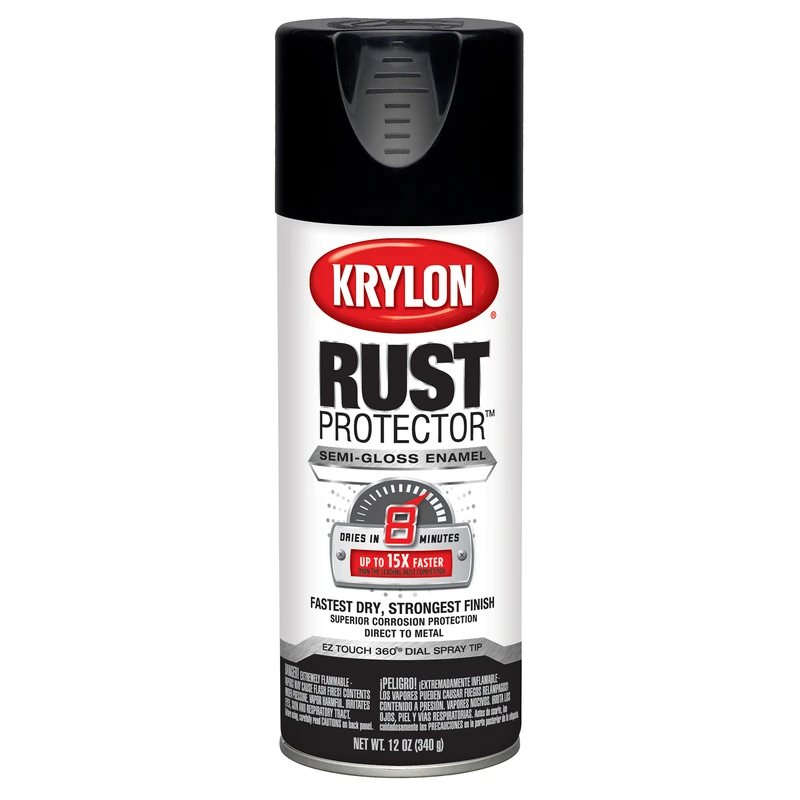 Rust Protector Semi-gloss Black Spray Paint 12 Oz. - Fast Drying, Superior Protection