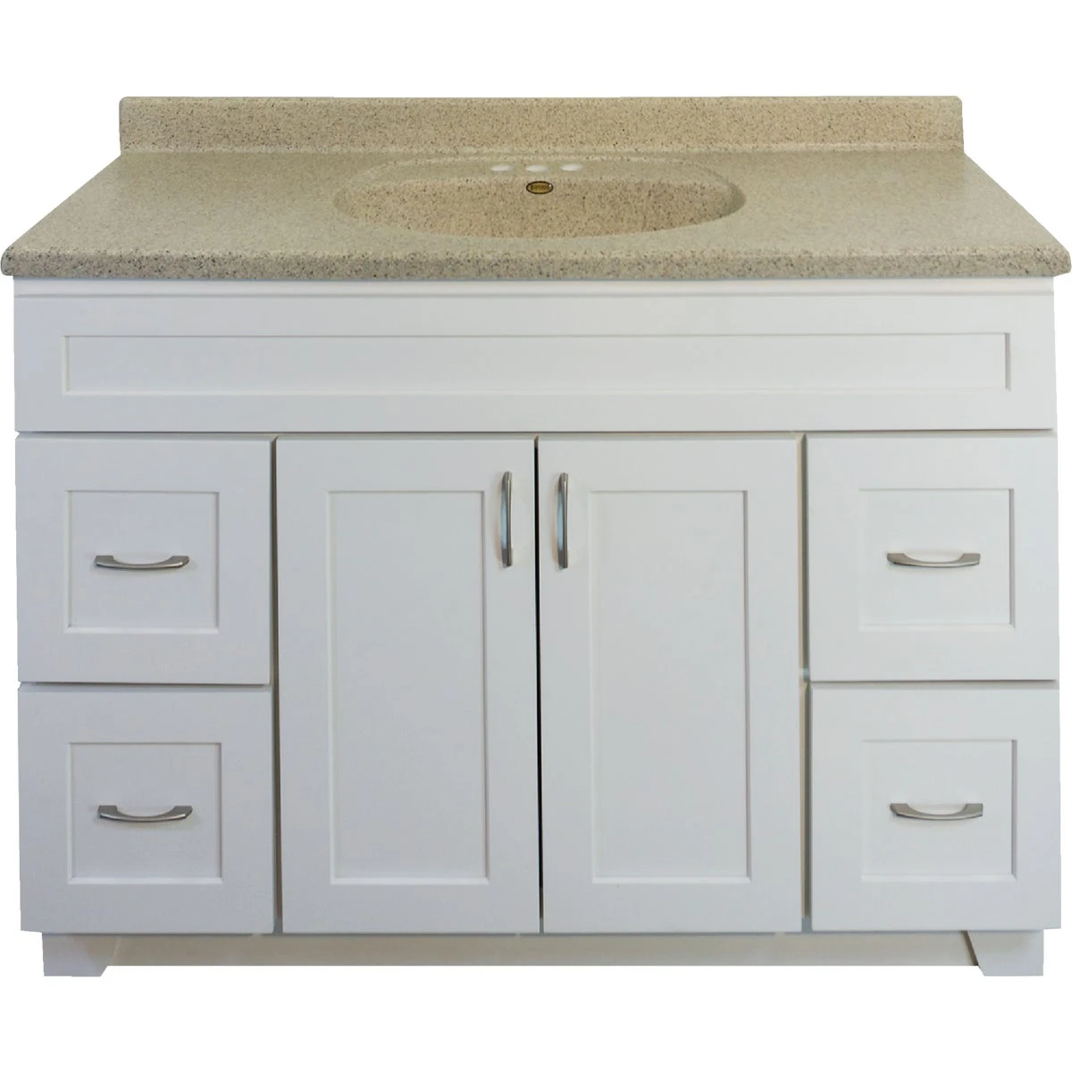 Shaker Retreat White 48 In. W X 34 In. H X 21 In. D Vanity Base, 2 Door/4 Drawer