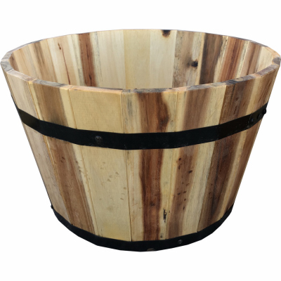 Wood Barrel Planter, 18 X 11-inch Premium Acacia Wood With Drainage