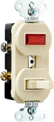 Pass and Seymour Single-Pole Switch with Pilot Light, 15 Amp, 125 Volt, Ivory