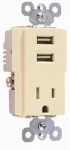 Tamper Resistant Electrical Outlet with Dual USB Charging Ports, 15 Amp, Light Almond Finish