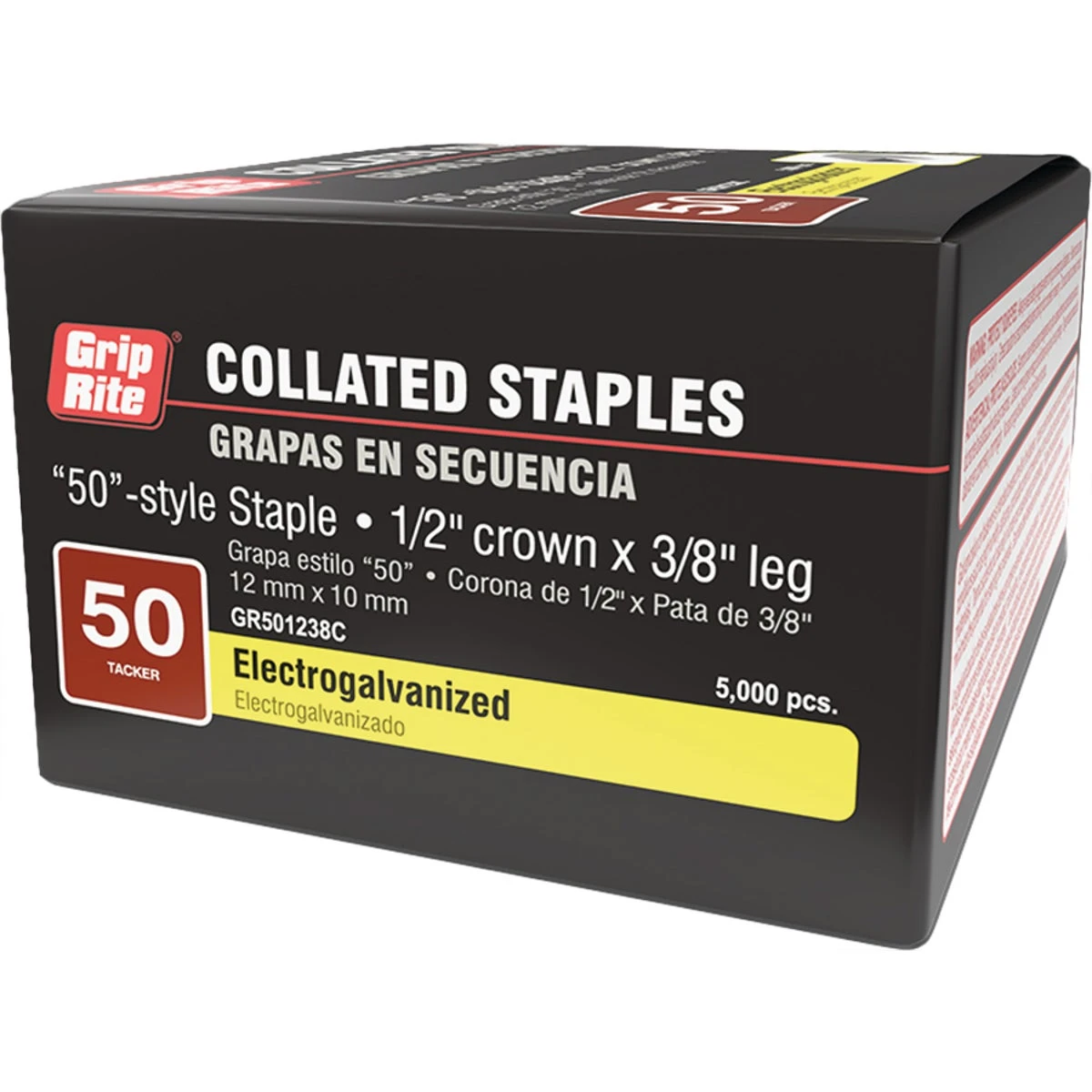50 Hammer Tacker Staple, 3/8 In. Electrogalvanized, 5000 Count