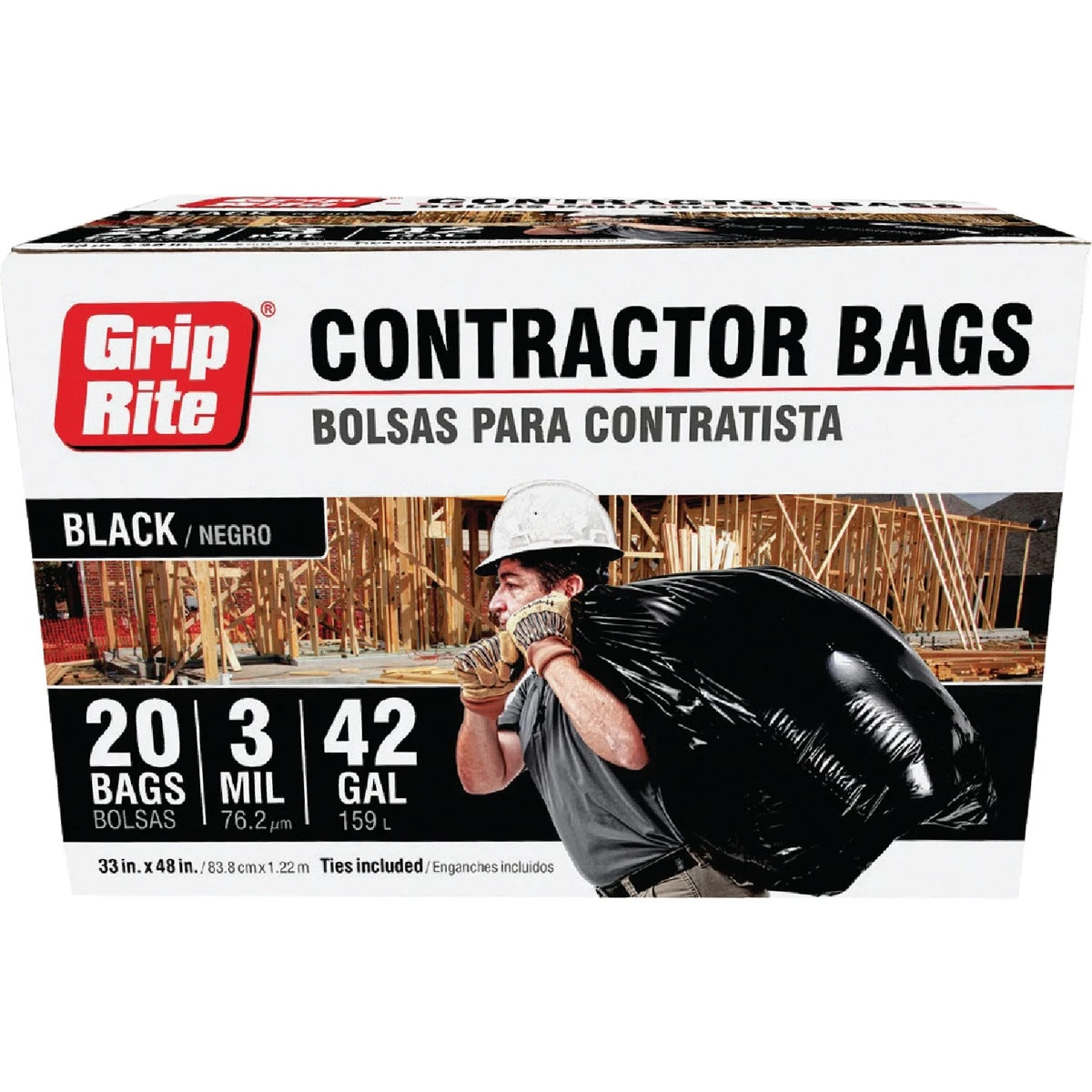 42 Gallon Contractor Black Trash Bags With Twist Ties - 20 Count