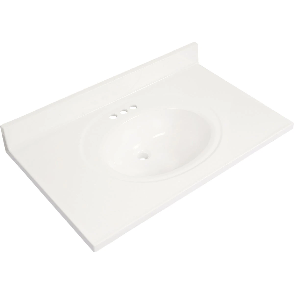 37 In. W X 22 In. D Solid White Cultured Marble Single Sink Vanity Top