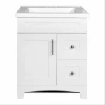24 Inch Wide White Shaker Style Vanity Combo with Door and Drawer, White Marble Top