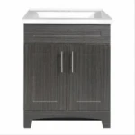 Shaker Style Vanity Combo with Moderna Grigio Finish and White Marble Top, 24 Inches Wide