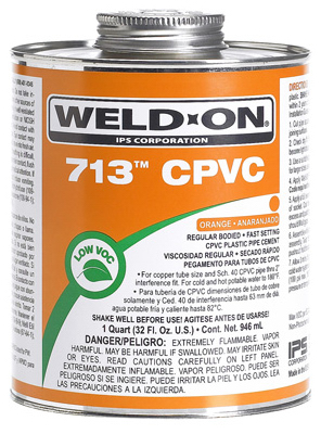 Regular Bodied CPVC Pipe Cement 713, Fast Setting, Orange, One Quarter Pint