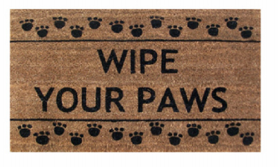 Coir Door Mat with Wipe Your Paws Design, 18 by 30 Inches