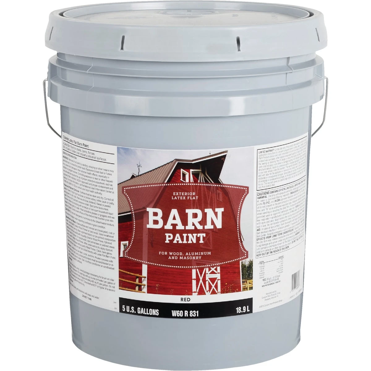 Latex Flat Exterior Barn Paint, Red, 5 Gallon Container