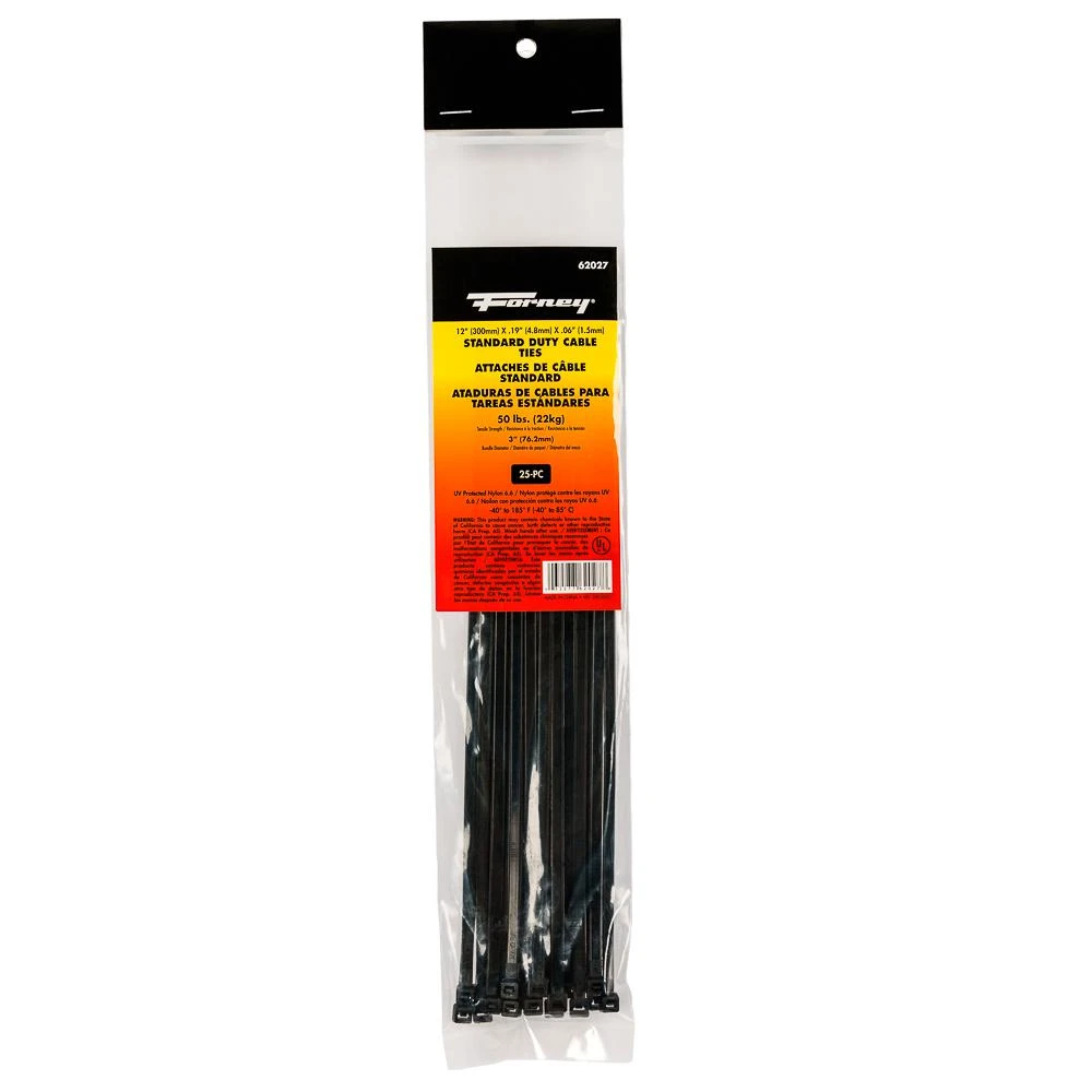 Forney Cable Ties 12 in. Black (UV Protected) Standard Duty (25-Pack)