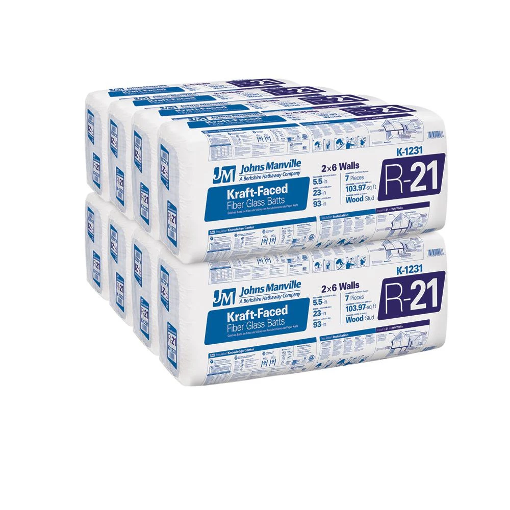 Kraft Faced Fiberglass Batt Insulation R21, 23 Inches by 93 Inches