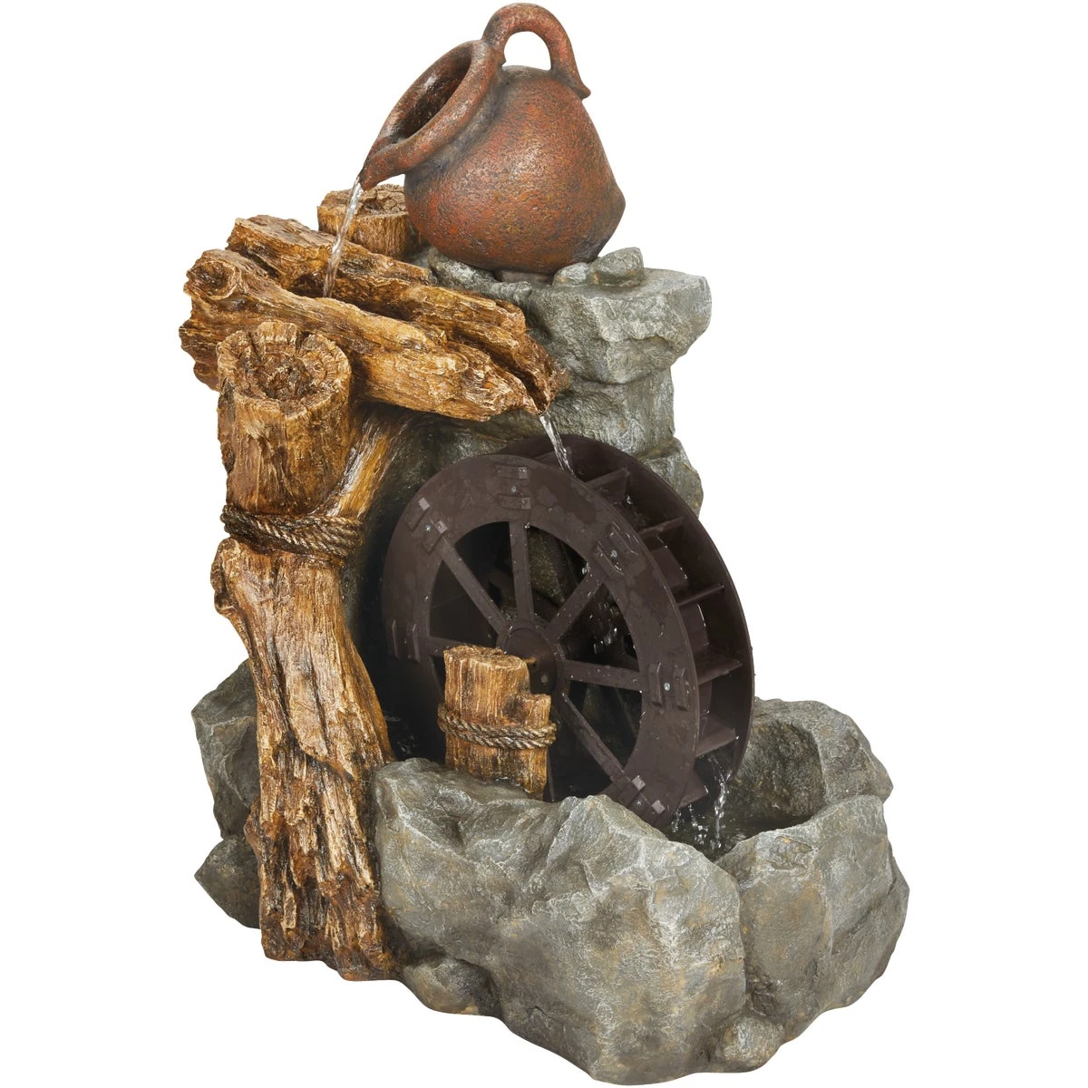 17" W X 34" H X 27" L Resin Water Wheel Fountain With Pump