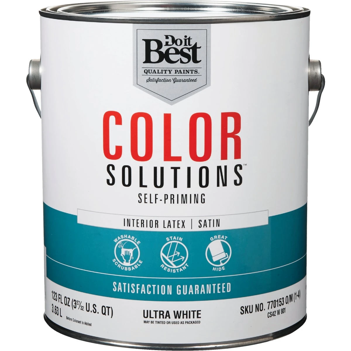 Latex Self-priming Satin Interior Wall Paint, Ultra White, 1 Gallon