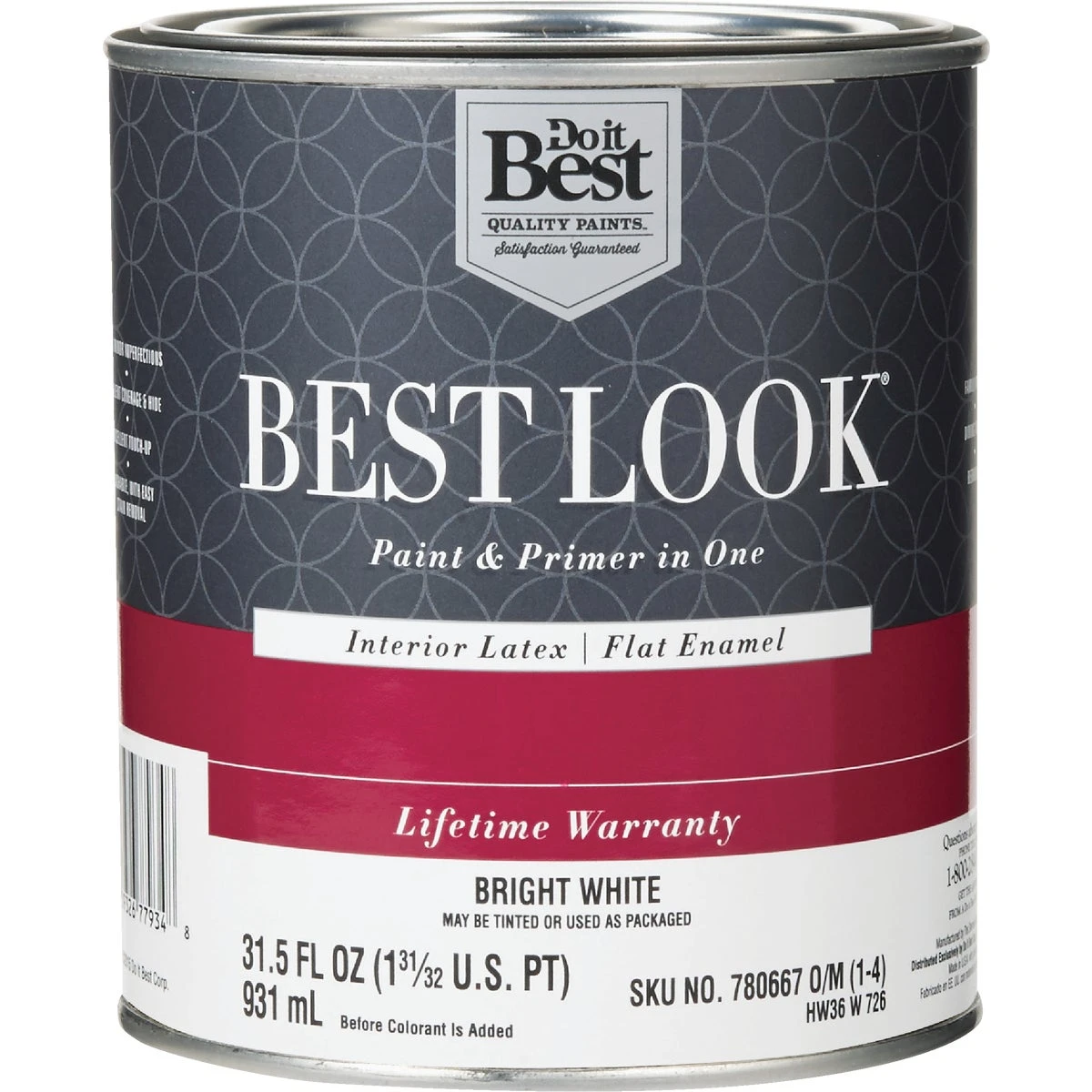 Best Look Latex Premium Paint & Primer In One Flat Enamel Interior Wall Paint, Bright White, 1 Quart